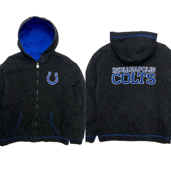 Indianapolis Colts NFL Black & Blue Sherpa Lined Full Zip Hooded Jacket Medium - Picture 3 of 12